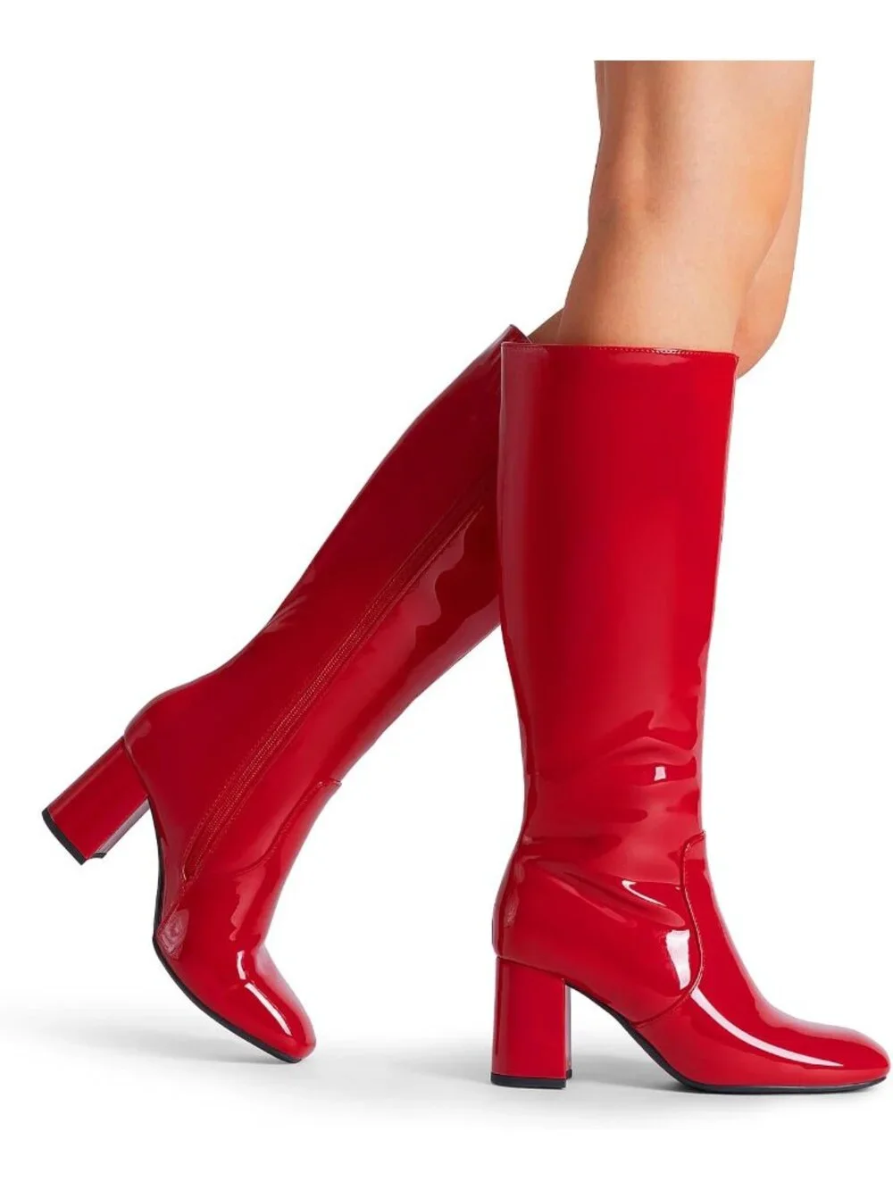 Dream Pairs Women's Red Square Toe Side Zipper Comfortable Knee High Boots